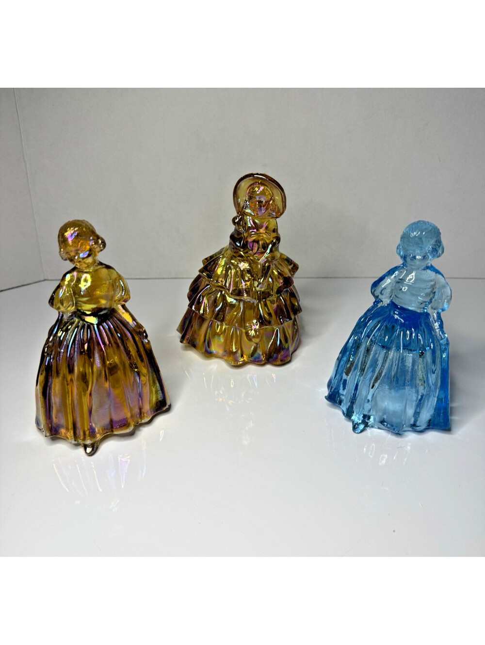 Wheaton Iridescent Carnival Glass Southern Belle Lady Figurines Set of 3 Bundle